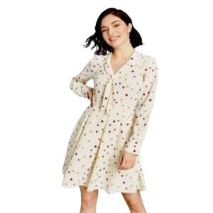 ModCloth Pleasant Confidence Tie-Neck Dress in Ivory/Multi Dot Size 6